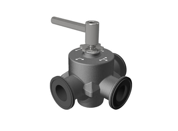 CleanCore™ 3-way valve, TC 1.5", POK DN25, V-core, 1 bar 
