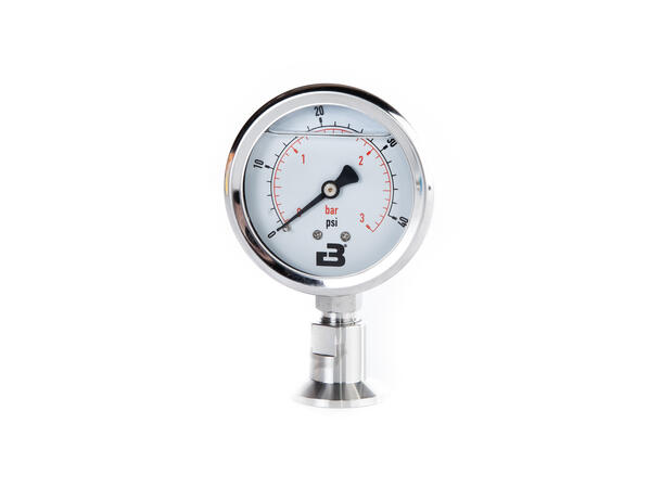 Analog Gauge, Pressure, TC34mm, Kit 0-3 bar / 0-42 PSI. Inc. membrane gasket 