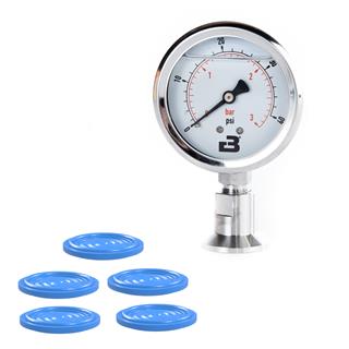 Analog Gauge, Pressure, TC34mm, Kit 0-3 bar / 0-42 PSI. Inc. membrane gasket