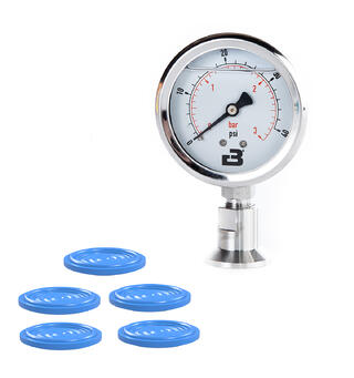 Analog Gauge, Pressure, TC34mm, Kit 0-3 bar / 0-42 PSI. Inc. membrane gasket